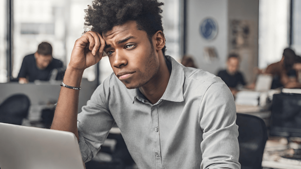 Gen X Mental Health Issue. A young man struggling with issues at work.